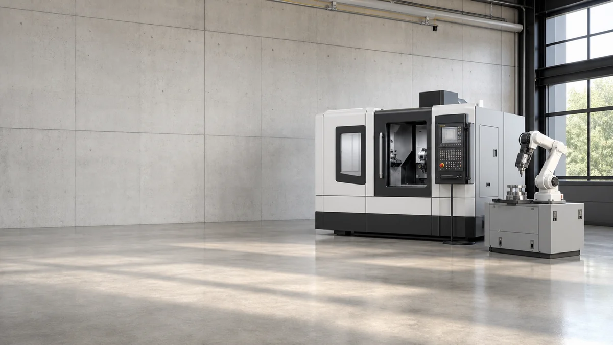 CNC-Maschine und Industrieroboter für die Produktion – KI-Visualisierung