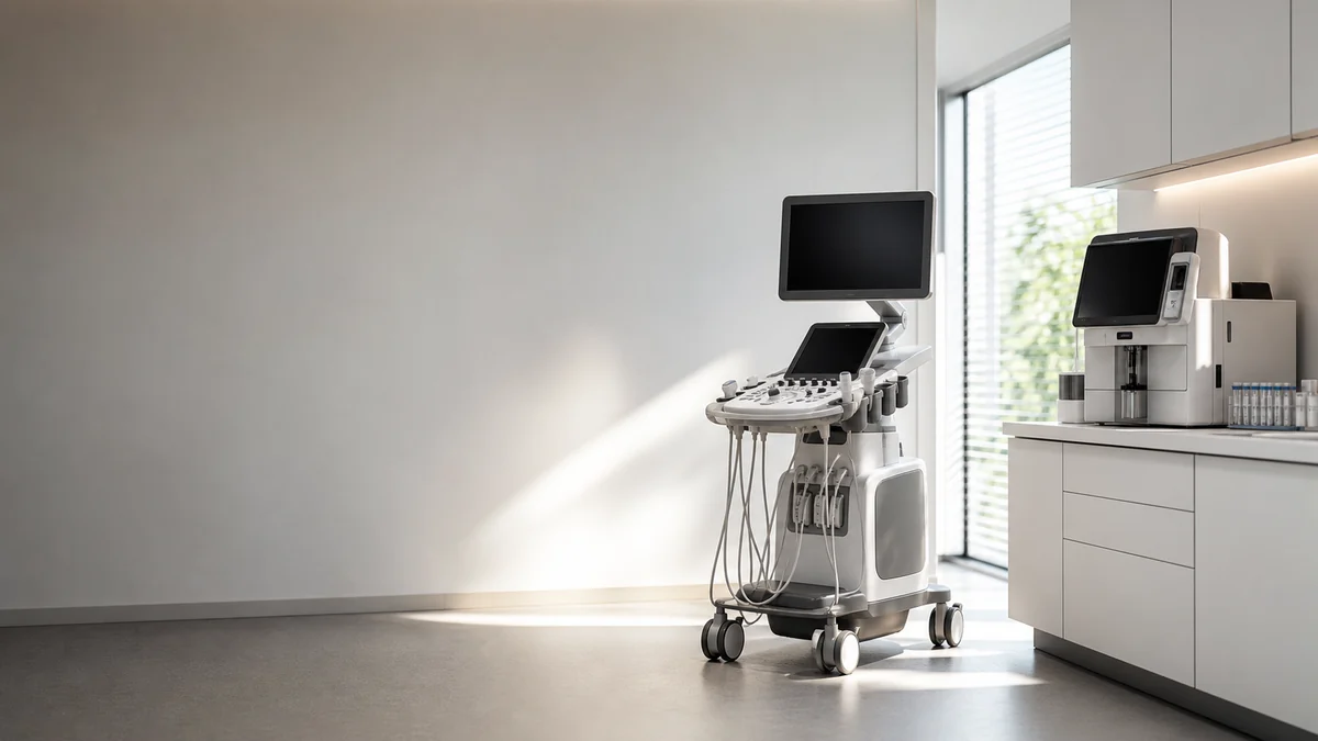 Ultraschallgerät und Diagnostiktechnik als Beispiele für Praxisausstattung – KI-Visualisierung